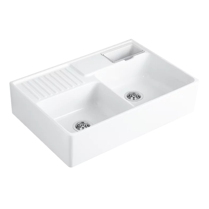 Modulový dřez Villeroy & Boch Double-bowl sink 90 cm, White Alpin, Excentr ne v5